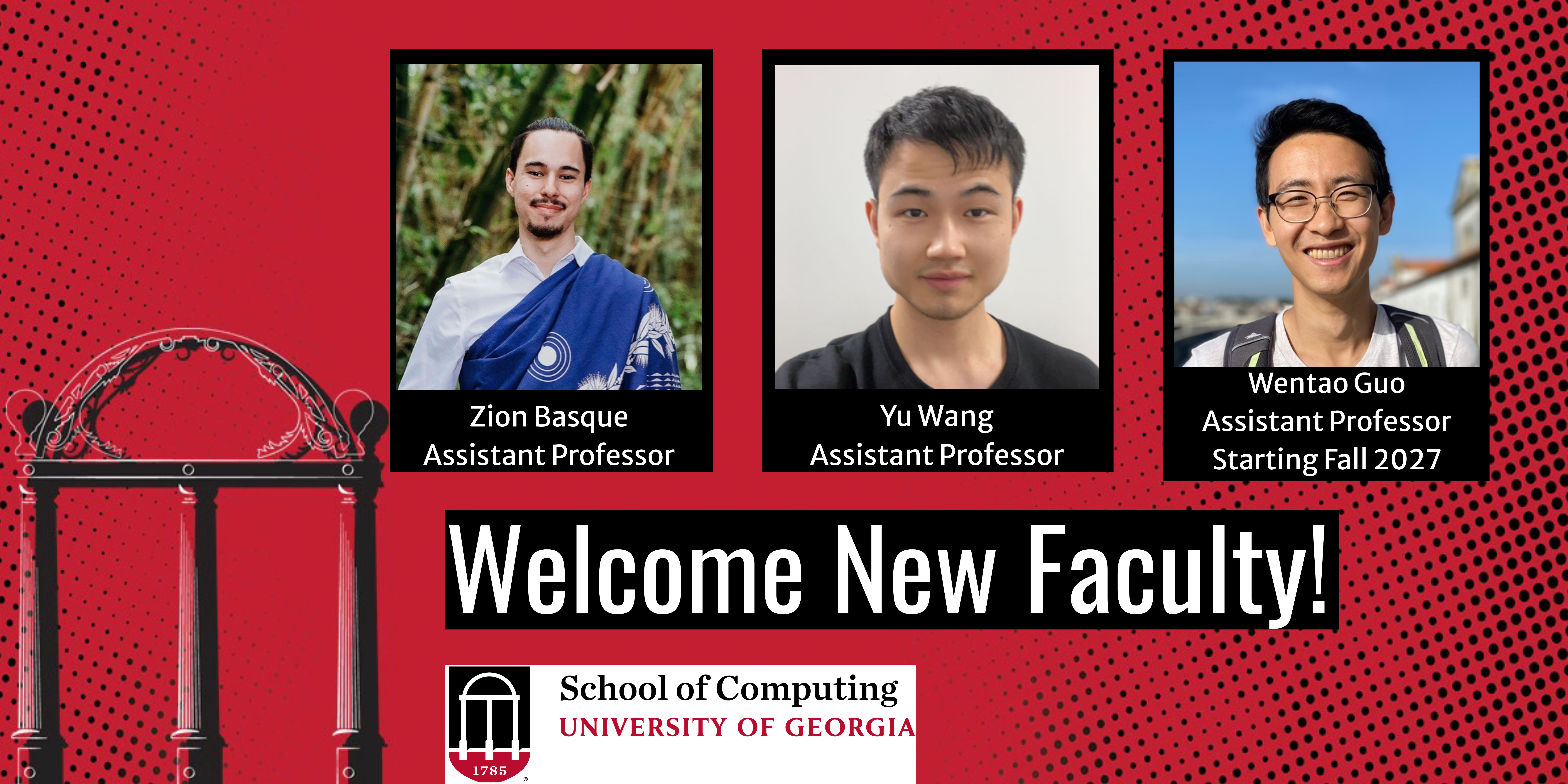 A graphic presenting the names and photos of the new faculty members.